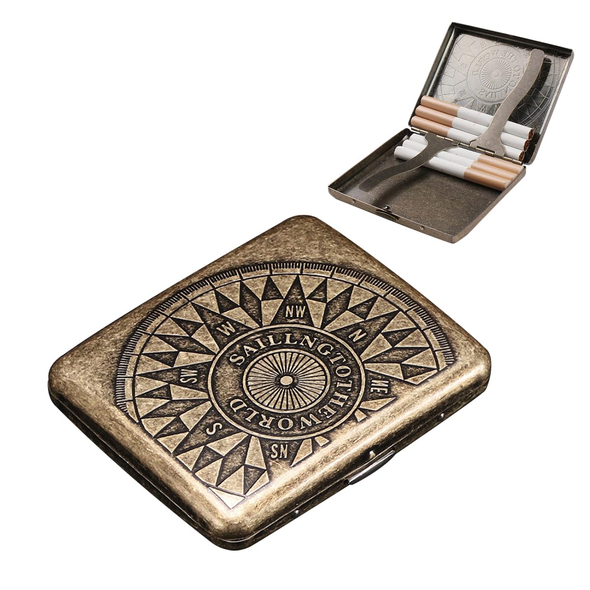 GUSTAVE Retro Metal Cigarette Case for Men - Portable Cigarette Box for 18-20 95mm Long Cigarettes, Double Sided Spring Clip Open Cigarette Box, Christmas Gift for Man (Bronze) GUSTAVE Retro Metal Cigarette Case for Men - Portable Cigarette Box for 18-20 95mm Long Cigarettes, Double Sided Spring Clip Open Cigarette Box, Christmas Gift for Man (Bronze)